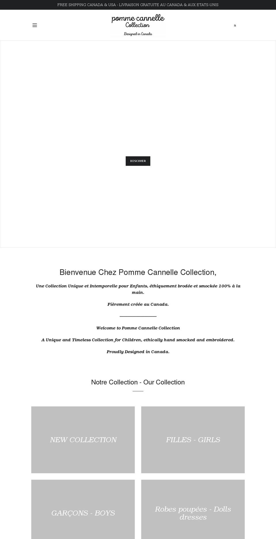 pommecannellecollection.com shopify website screenshot