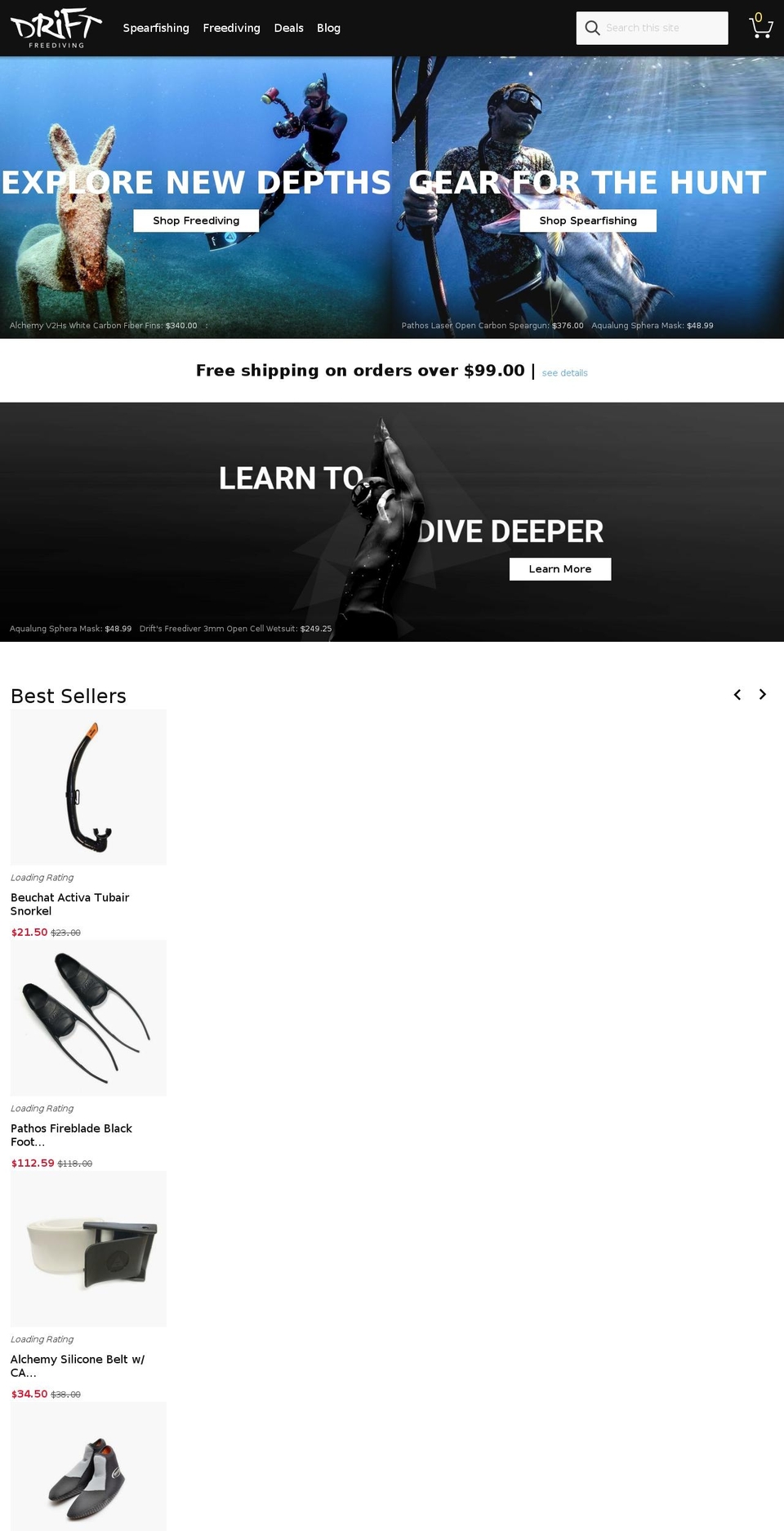 pompanofreediving.com — Shopify storefront screenshot