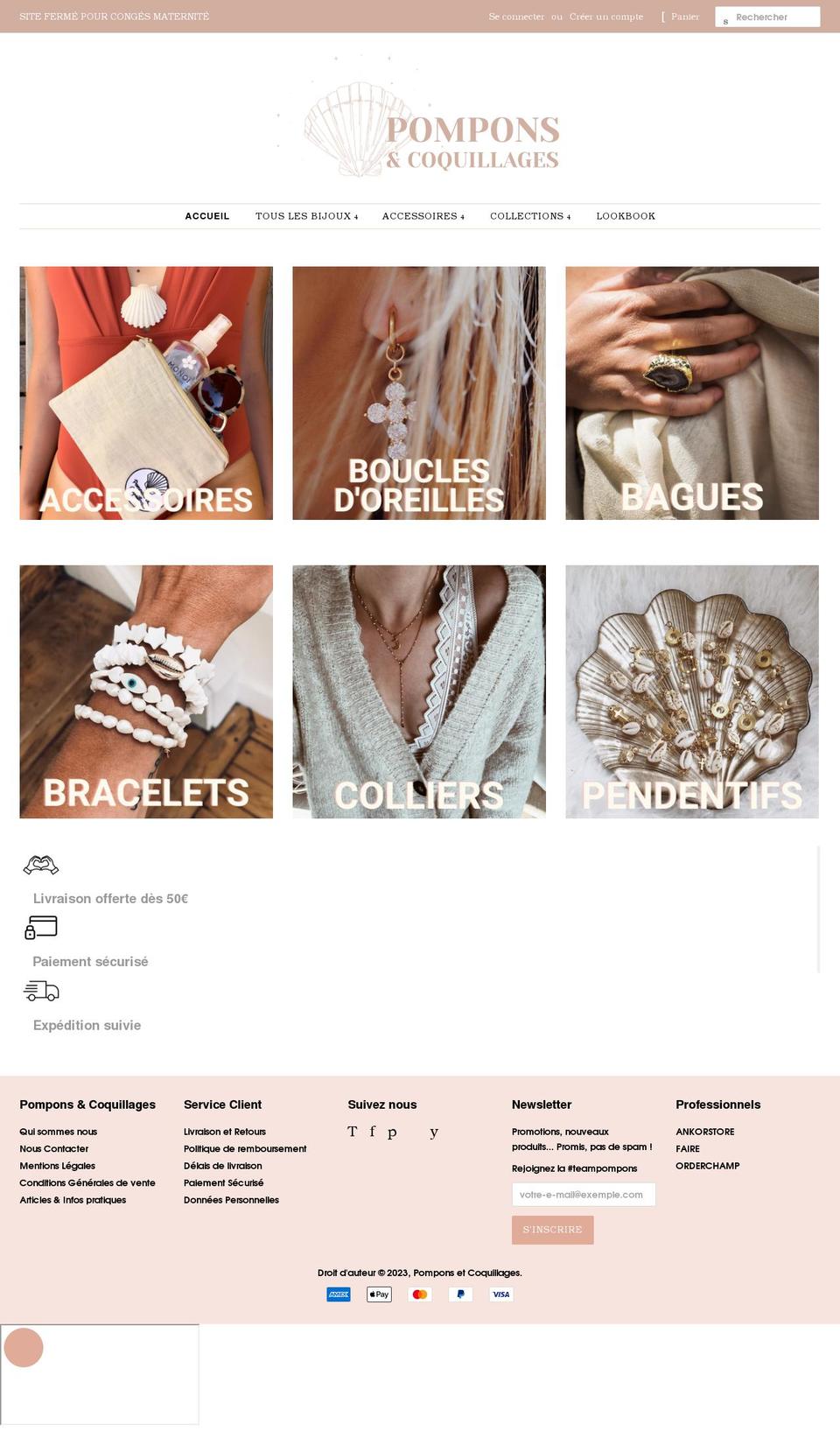 pomponsetcoquillages.com shopify website screenshot