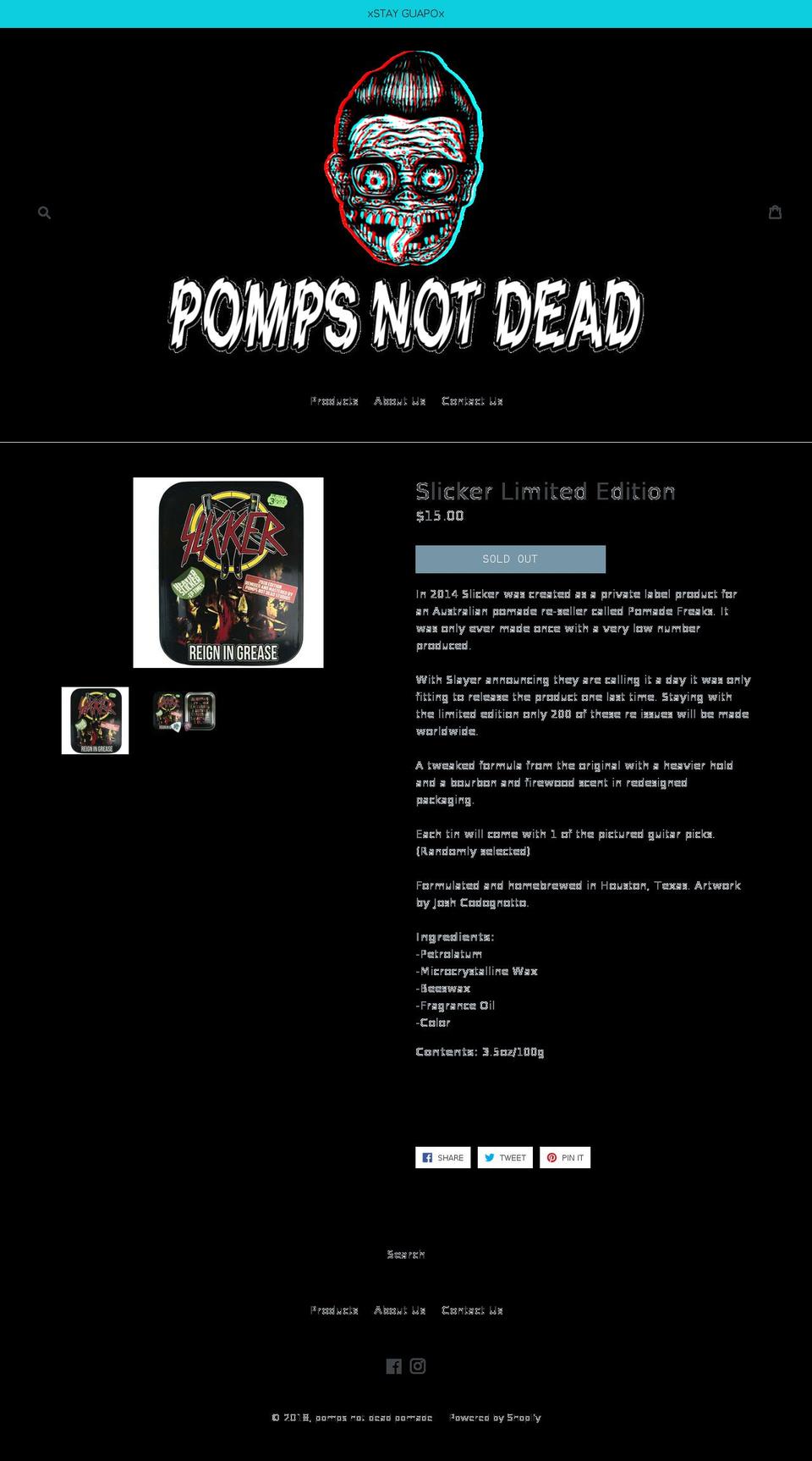 pompsnotdeadpomade.com shopify website screenshot