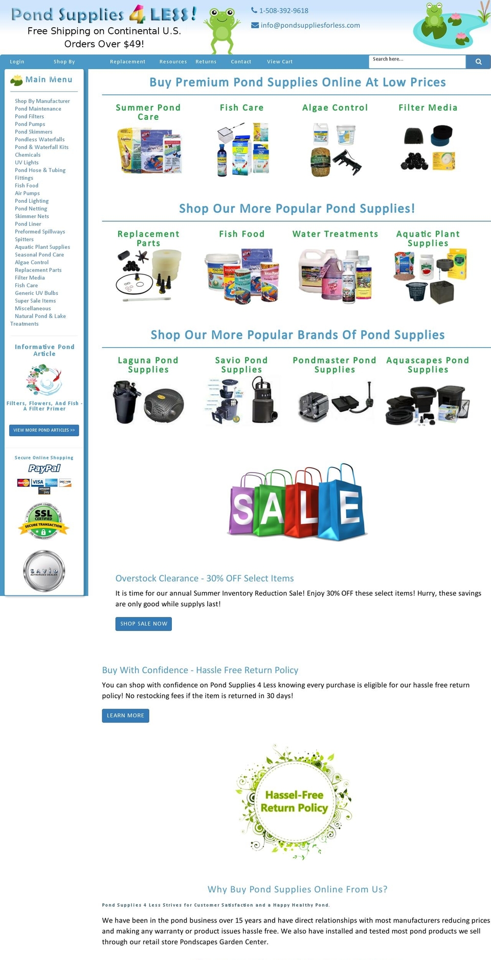 pond-supplies-4less.com shopify website screenshot