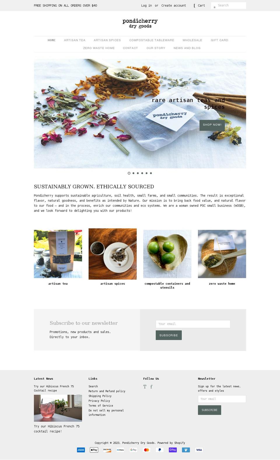 pondicherrydrygoods.com shopify website screenshot