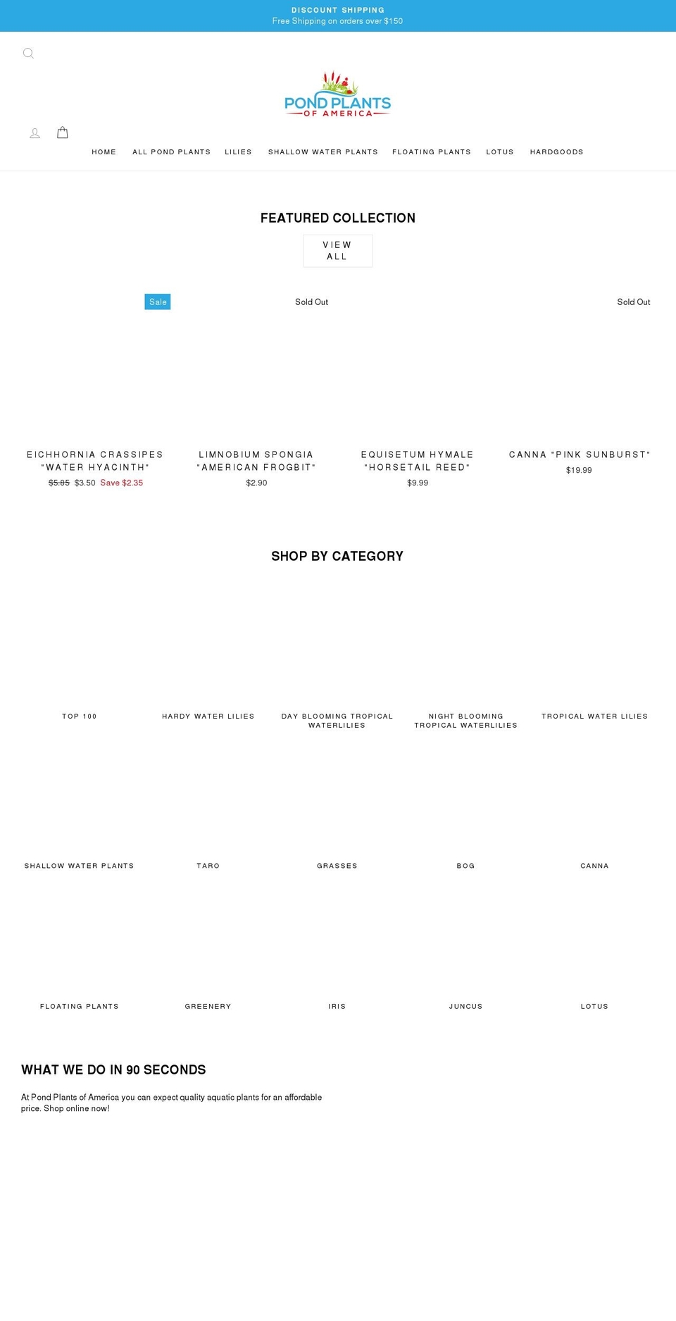 pondplantsofamerica.com shopify website screenshot