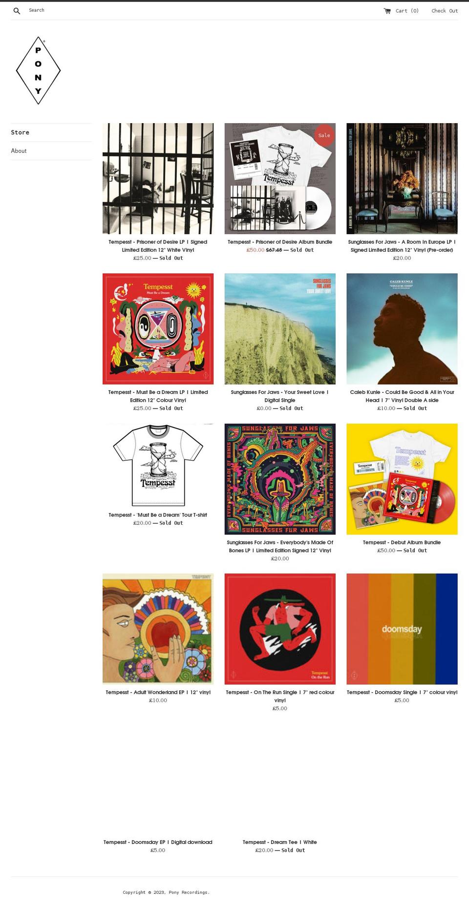 ponyrecordings.com shopify website screenshot