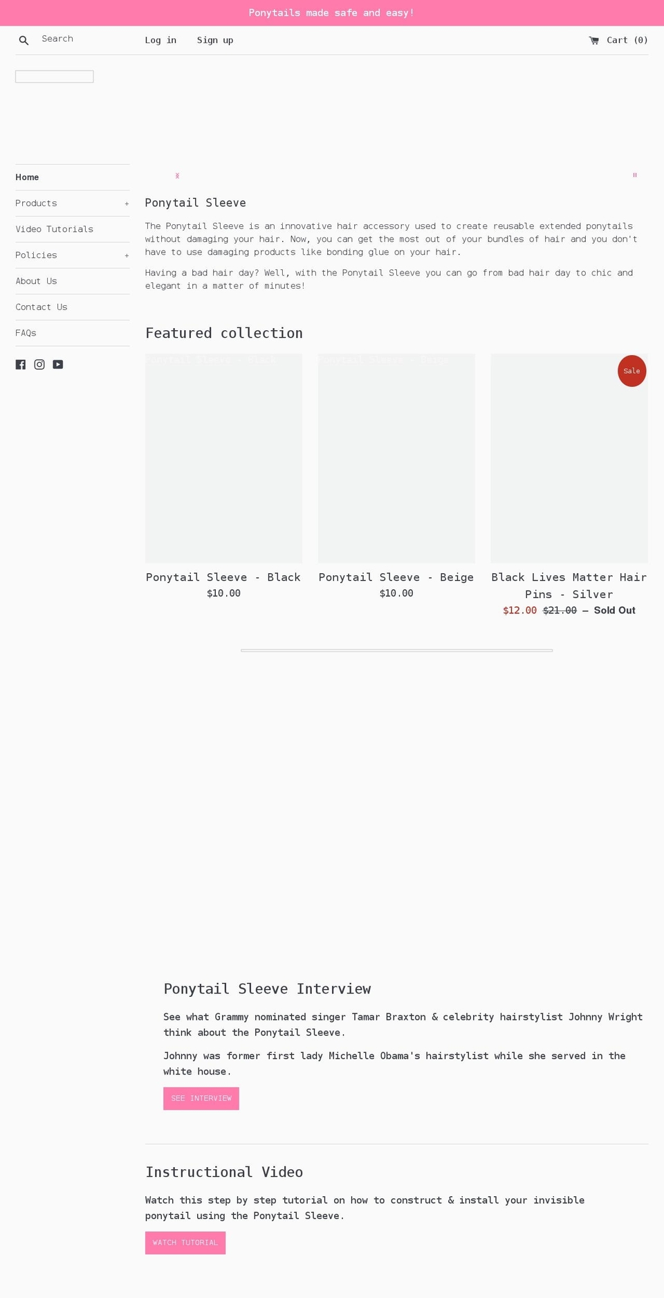 ponytailsleeve.com shopify website screenshot