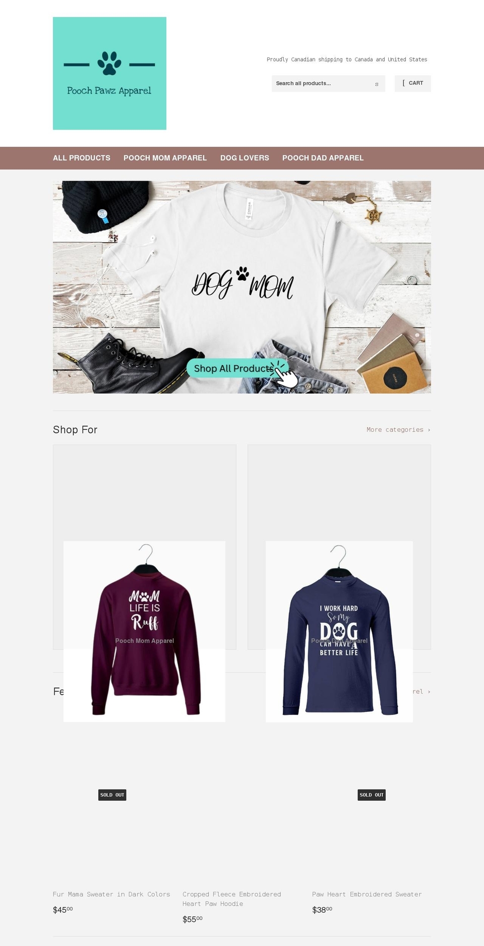 poochpawzapparel.com shopify website screenshot
