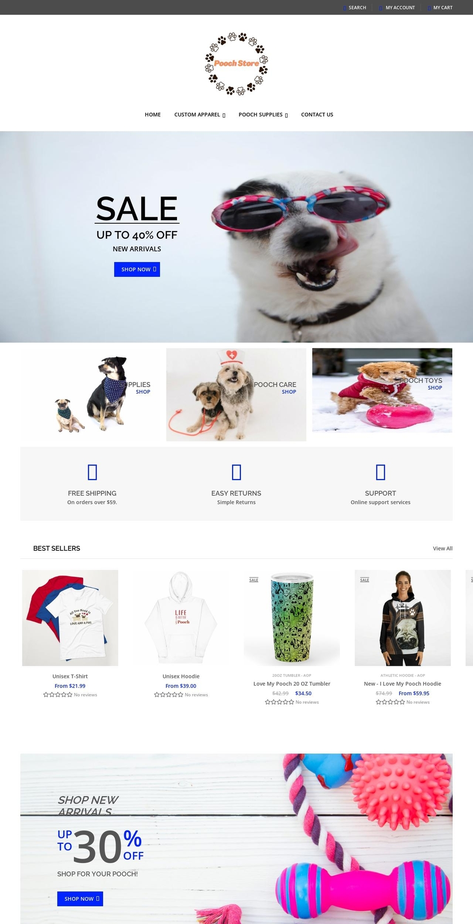 Pets premier theme Shopify theme site example poochstore.com