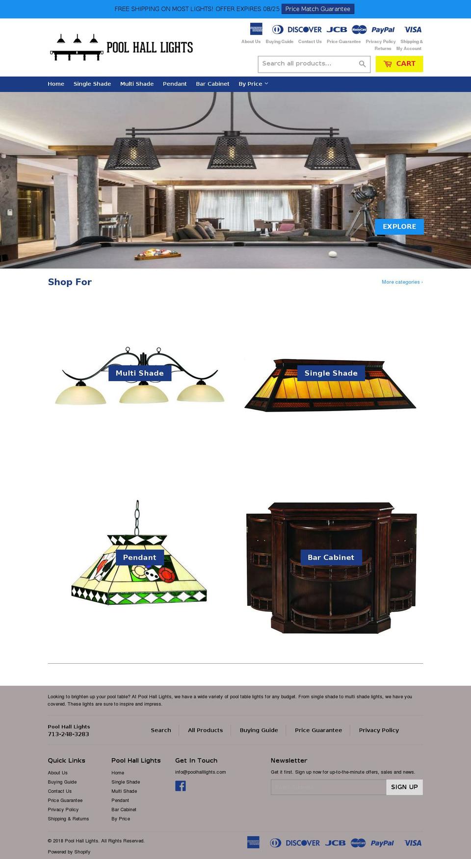 pool-hall-lights.myshopify.com shopify website screenshot
