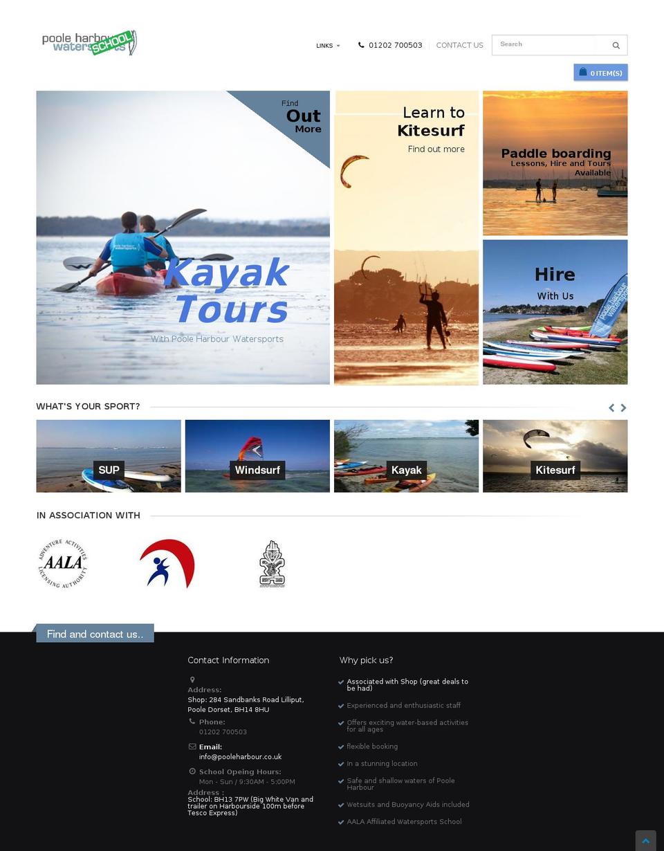 pooleharbourwatersportsschool.co.uk shopify website screenshot