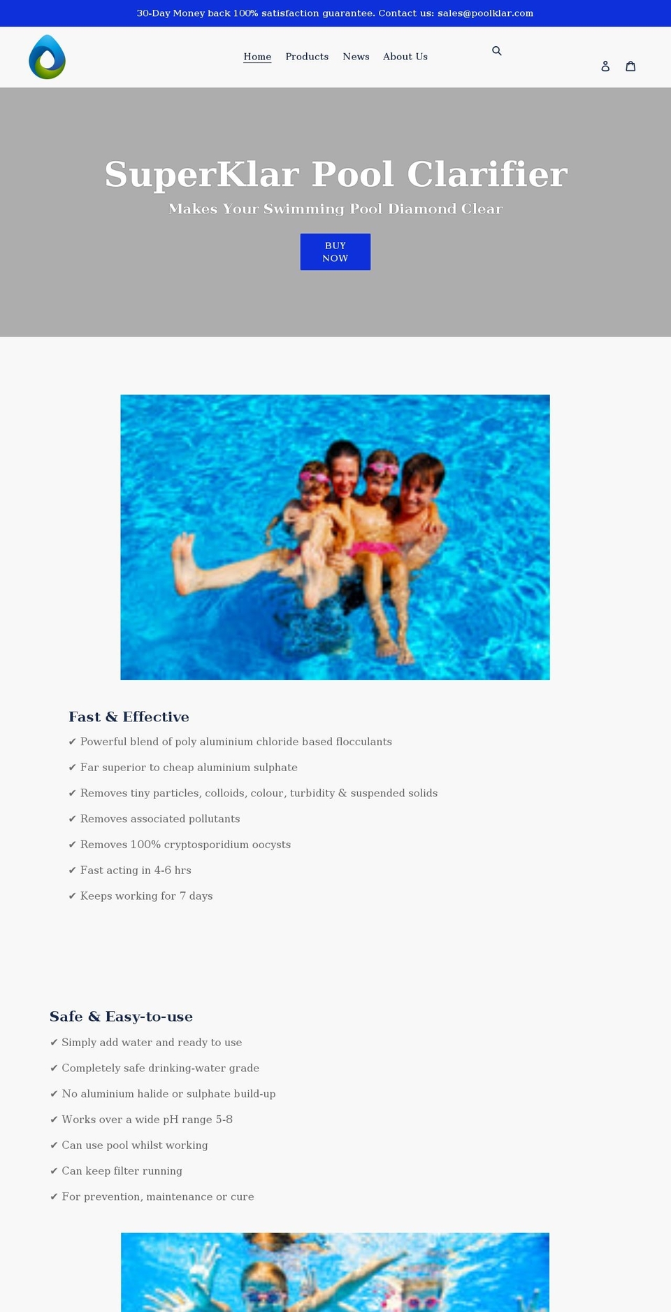 poolklar.com shopify website screenshot