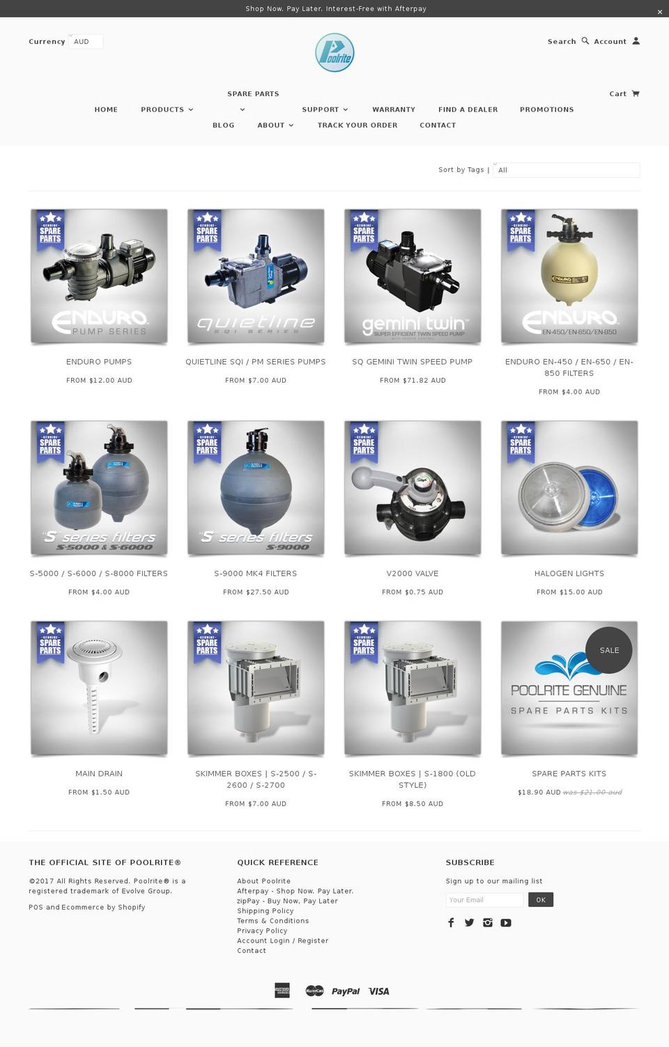 poolriteparts.com.au shopify website screenshot