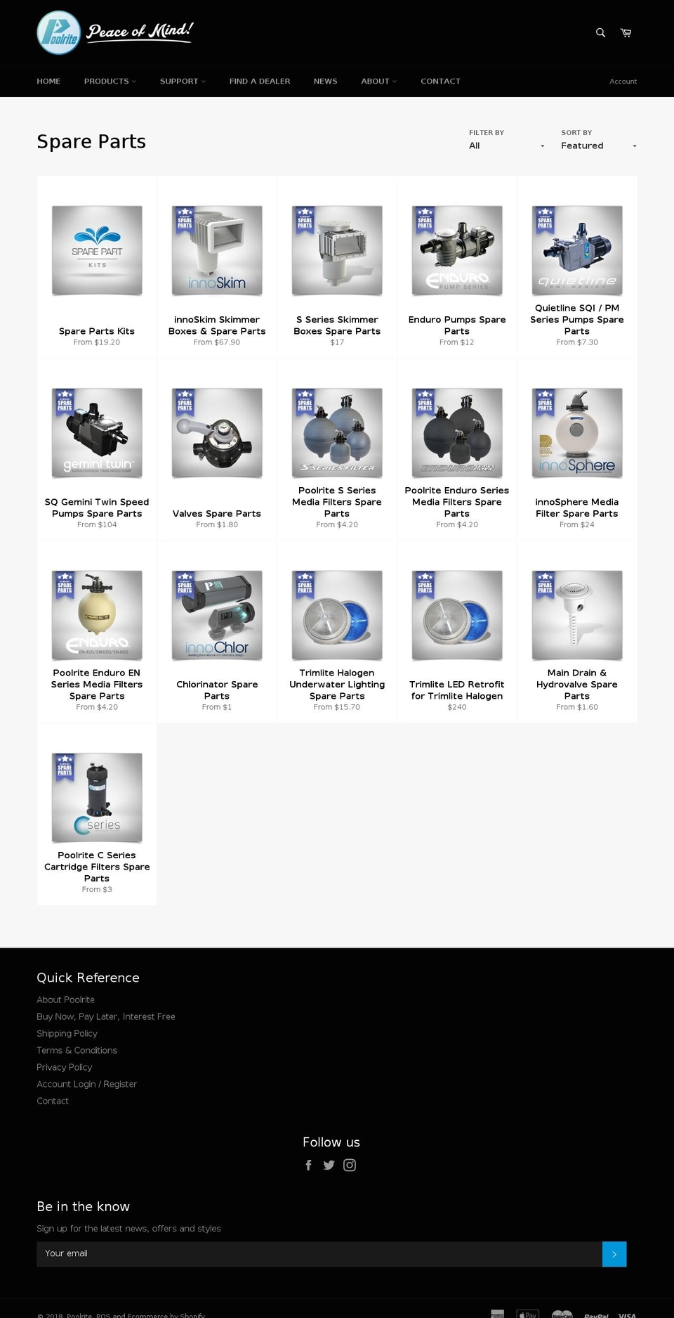 poolriteparts.com — Shopify storefront screenshot