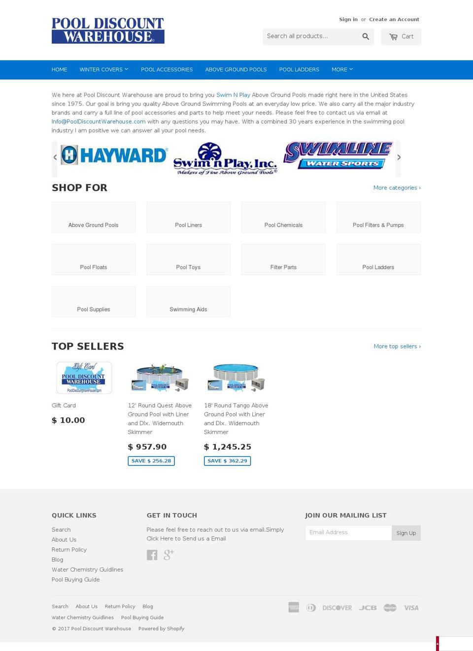 poolsdiscountwarehouse.com shopify website screenshot