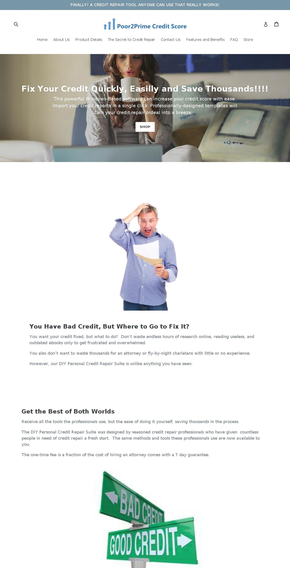poor2primecreditscore.com shopify website screenshot