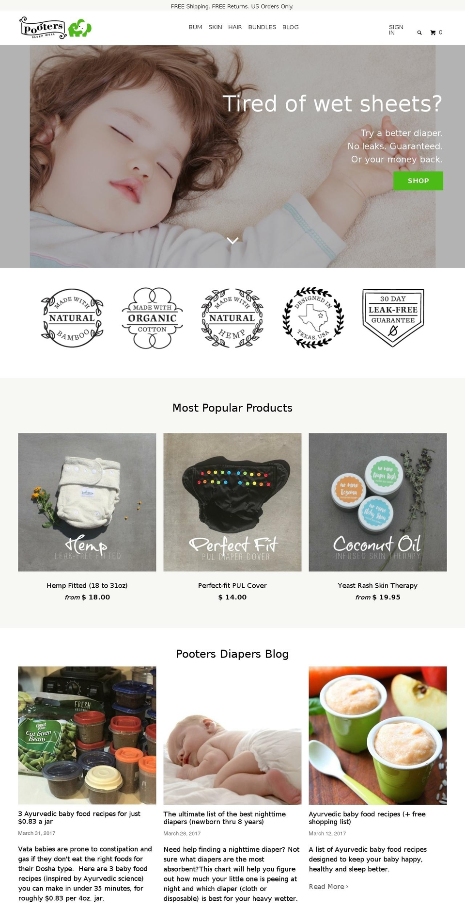 Shella Shopify theme site example pootersdiapers.com
