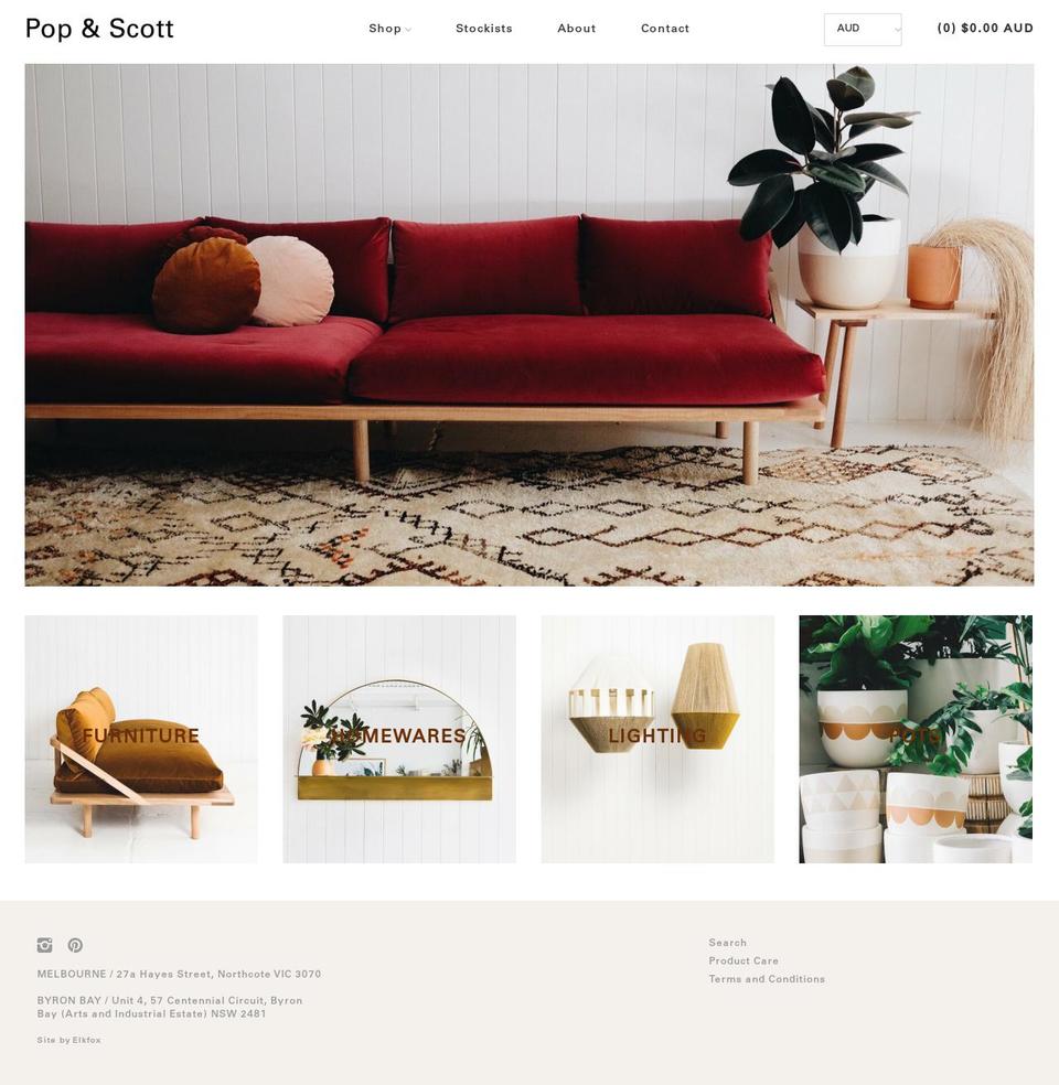 popandscott.com shopify website screenshot