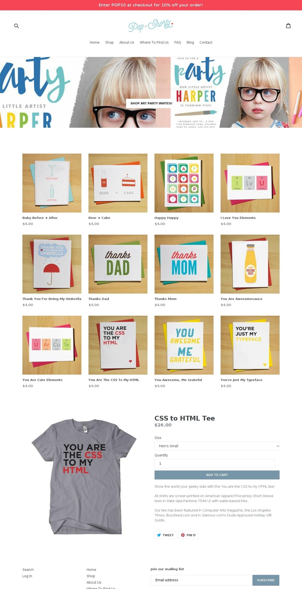 popandshorty.com shopify website screenshot