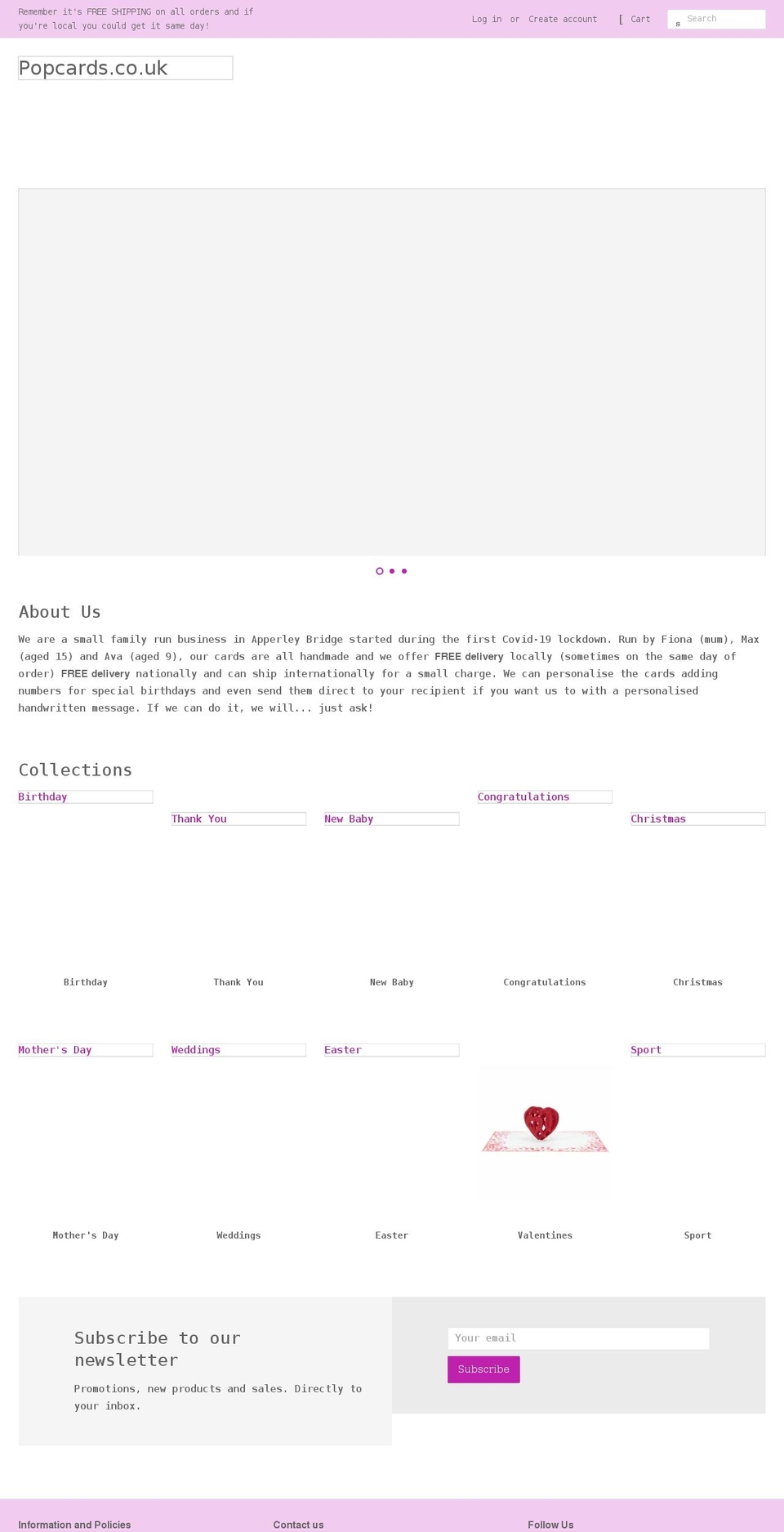 popcards.co.uk shopify website screenshot