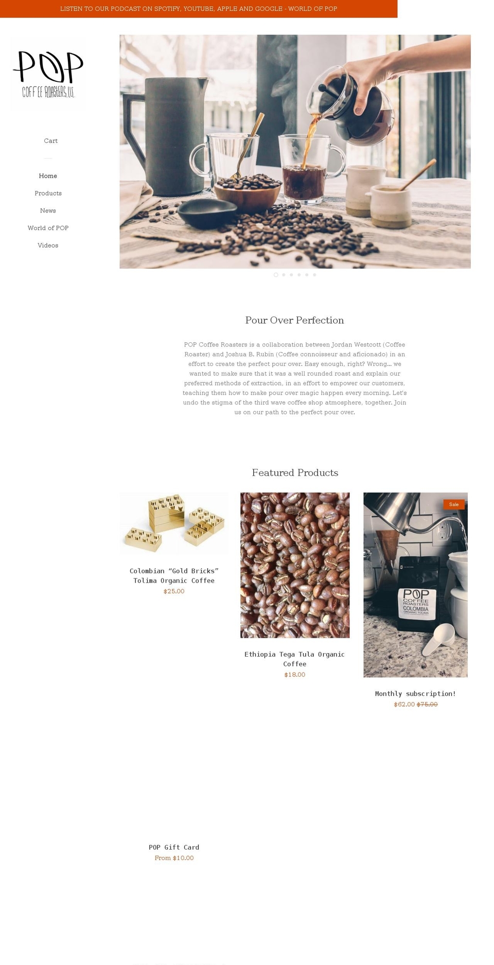 popcoffeeroasters.com shopify website screenshot