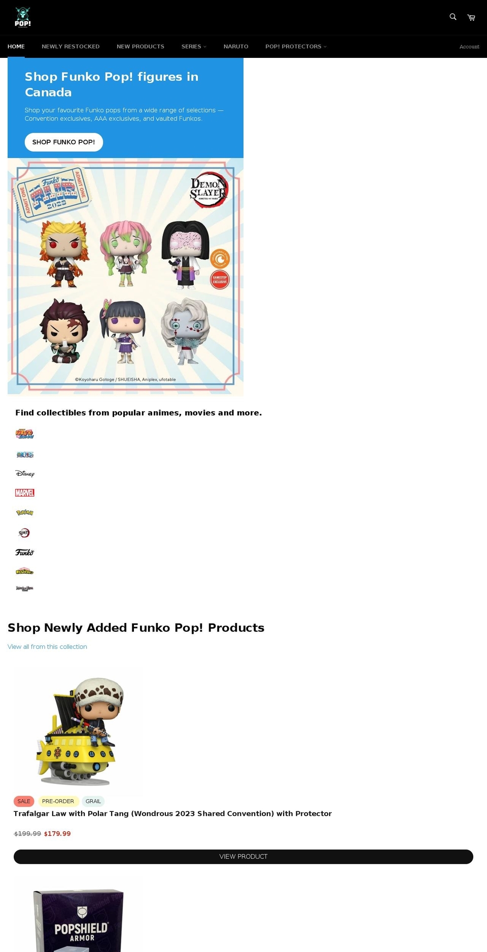 popcollectibles.ca shopify website screenshot