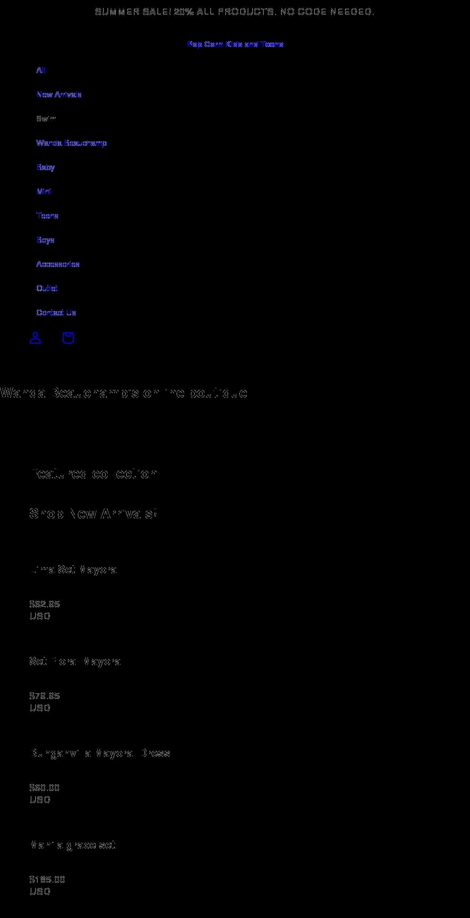 popcornkidsandteens.com shopify website screenshot