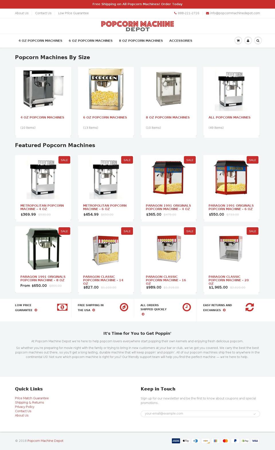 popcornmachinedepot.com — Shopify storefront screenshot