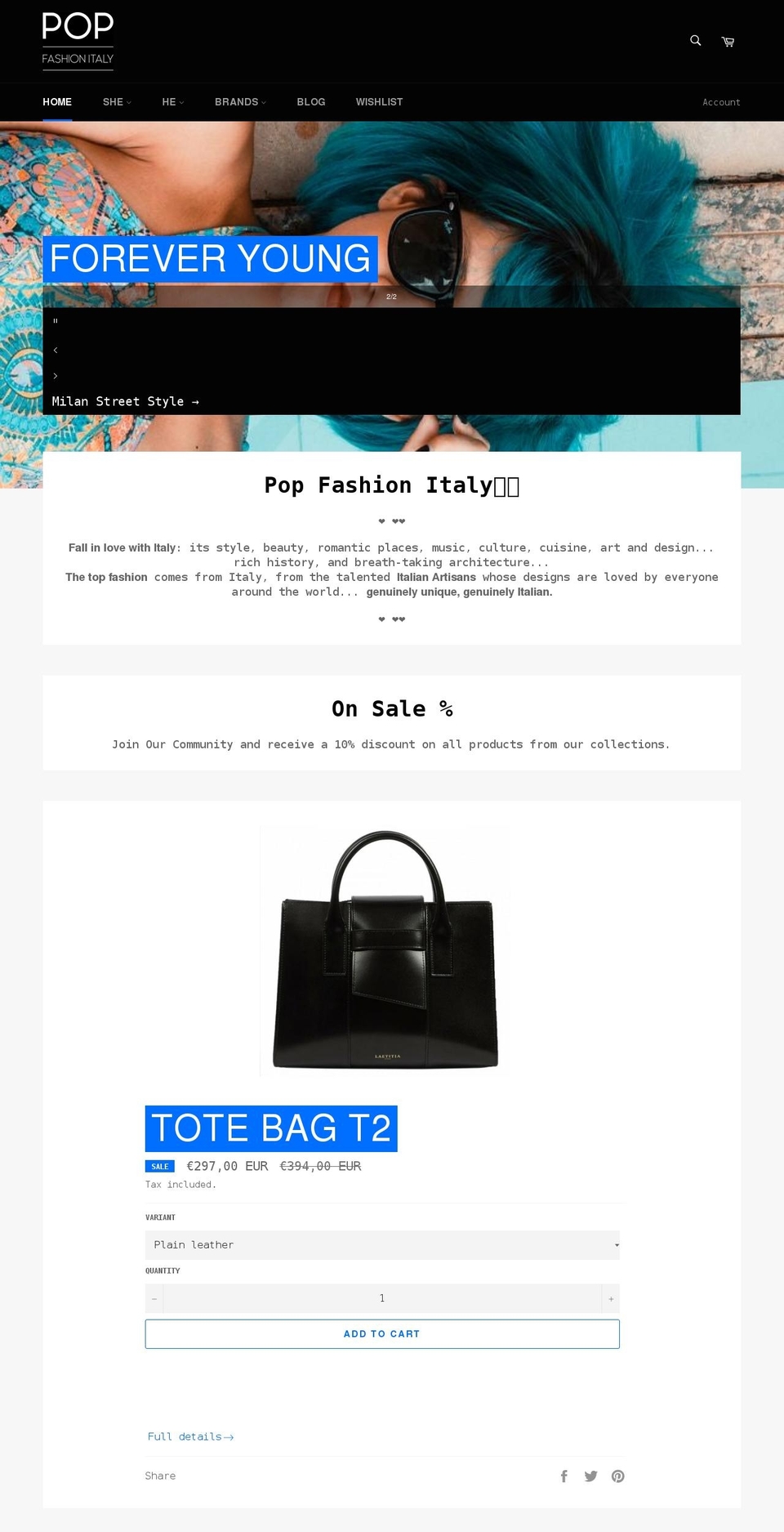 popfashionitaly.com shopify website screenshot