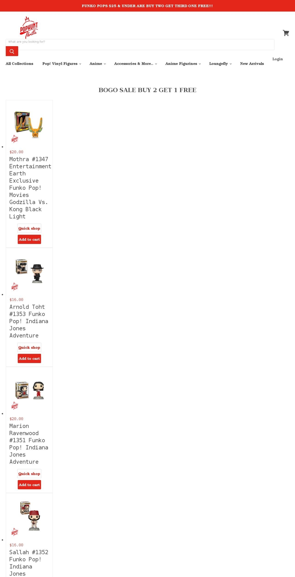 pophuntthrills.com shopify website screenshot