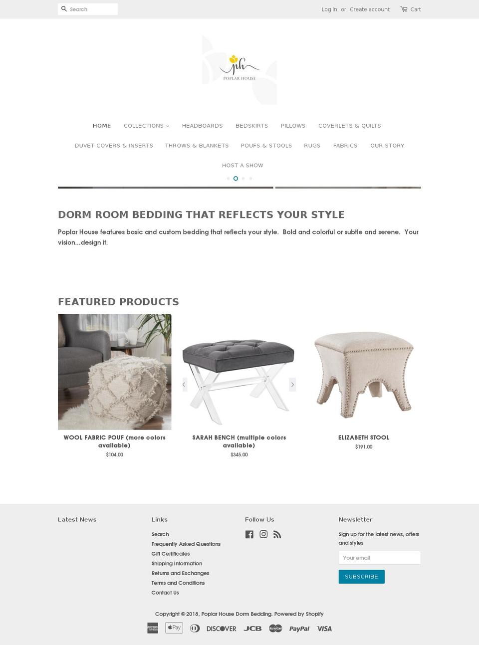 poplarhousedormbedding.com — Shopify storefront screenshot