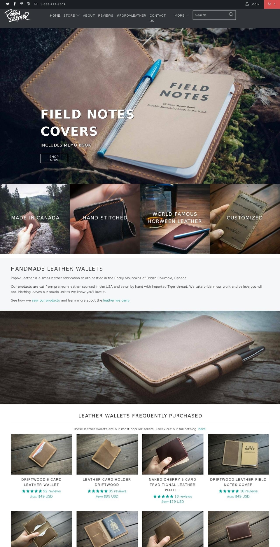 popovleather.com shopify website screenshot