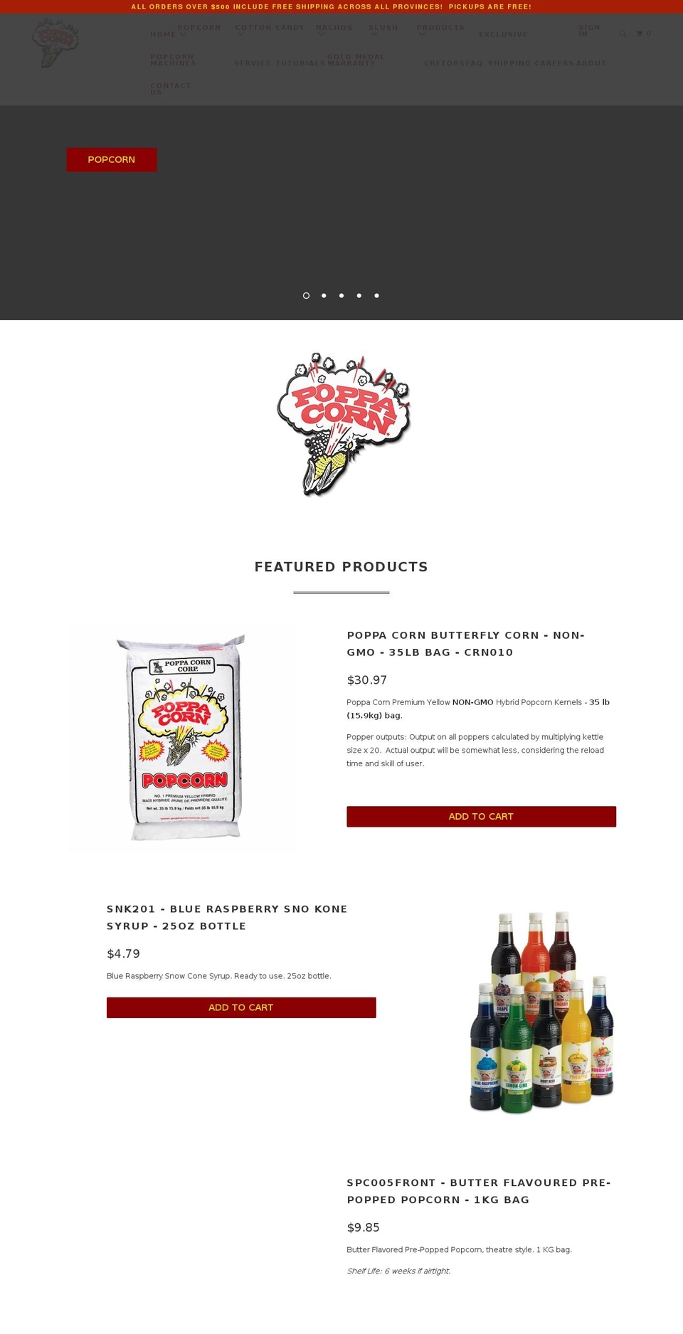 poppacorn.ca shopify website screenshot