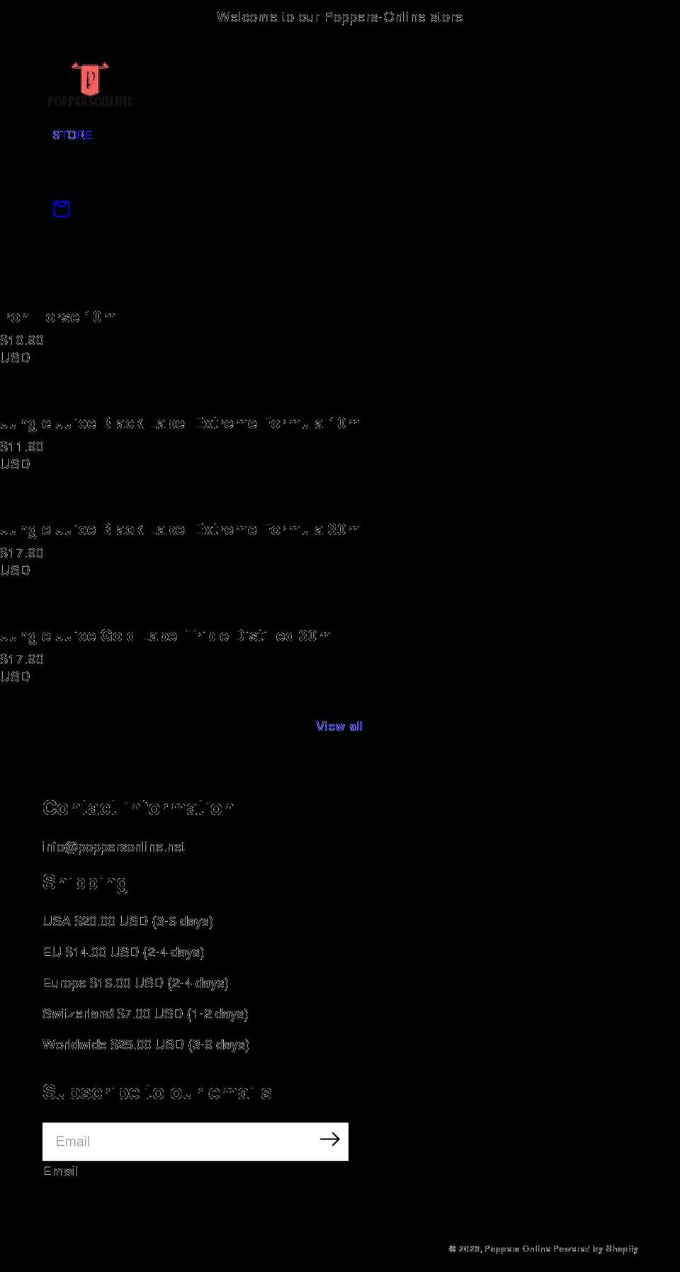 poppersonline.net shopify website screenshot
