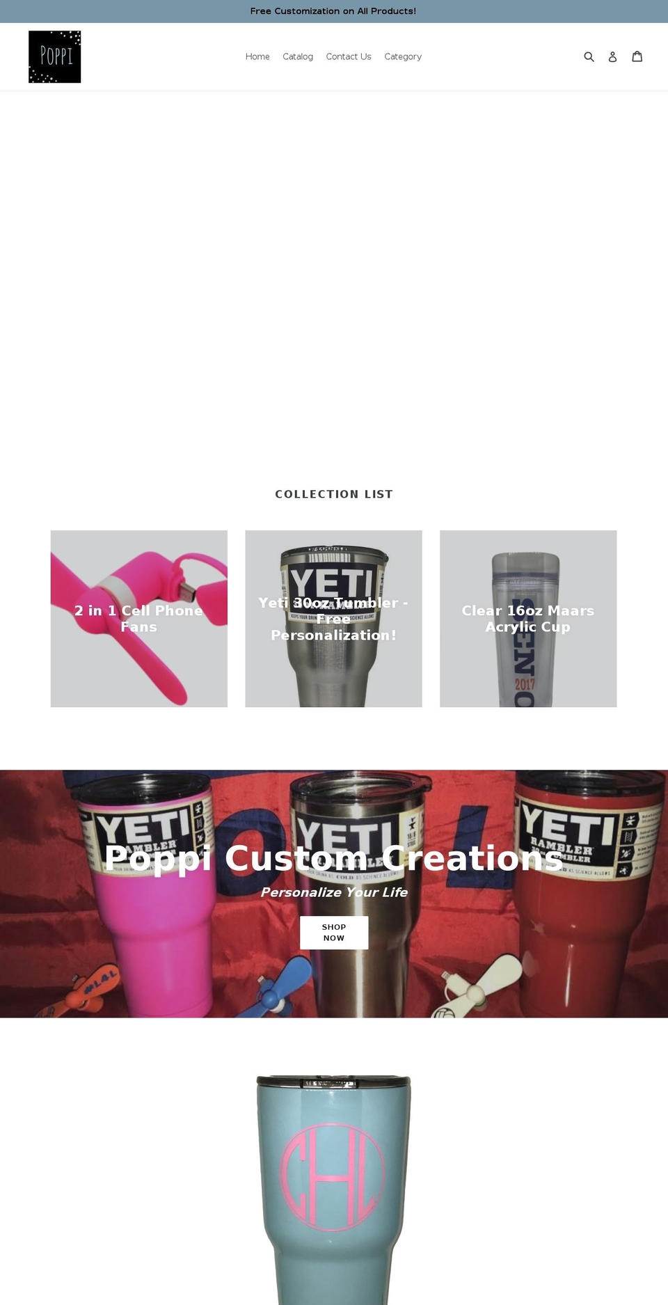 poppicustomcreations.com — Shopify storefront screenshot