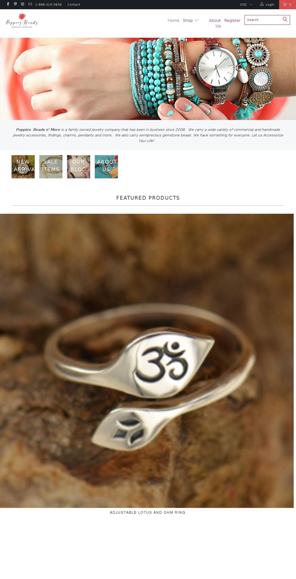 poppiesbeadsnmore.com shopify website screenshot