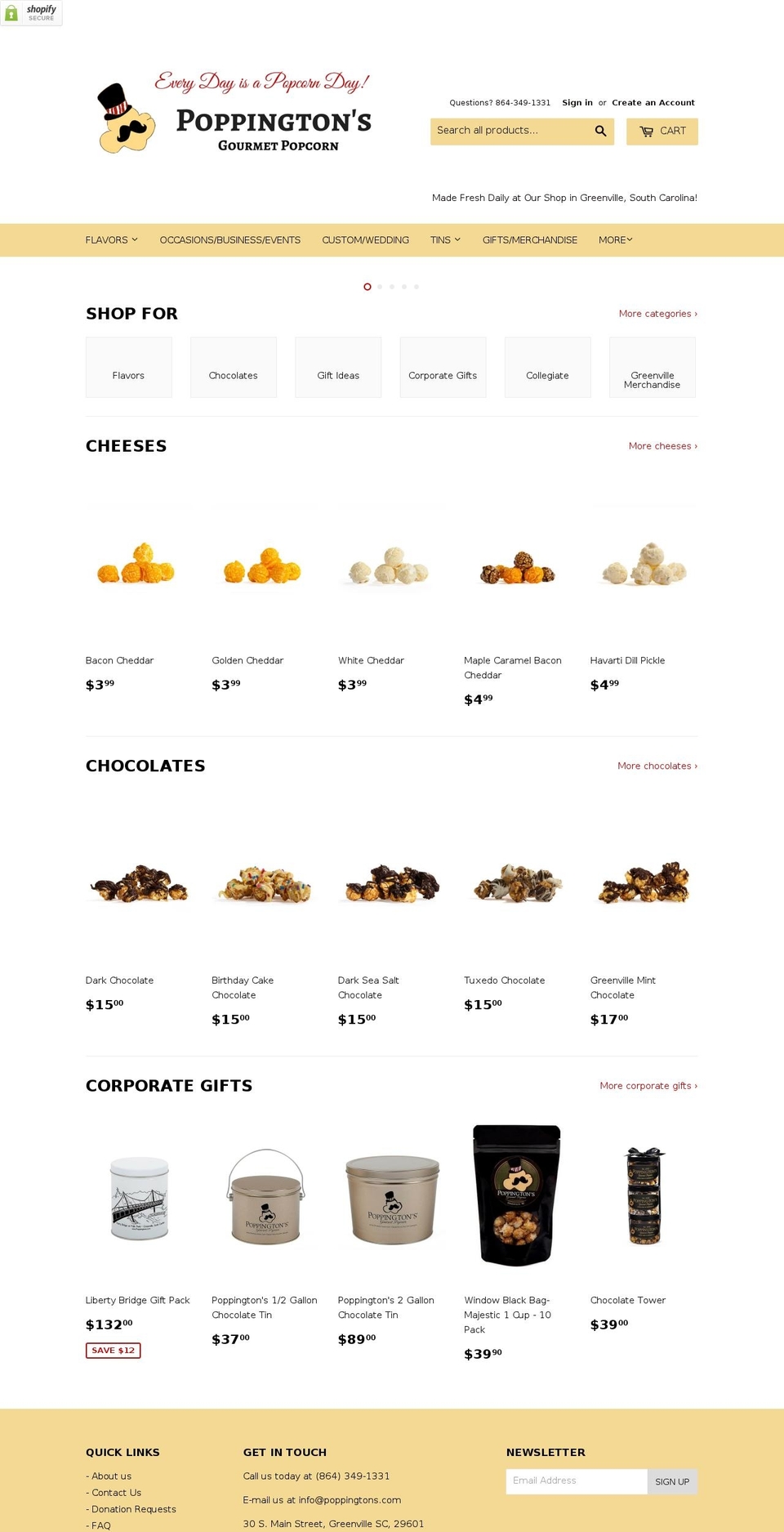 poppingtonsgourmet.com shopify website screenshot