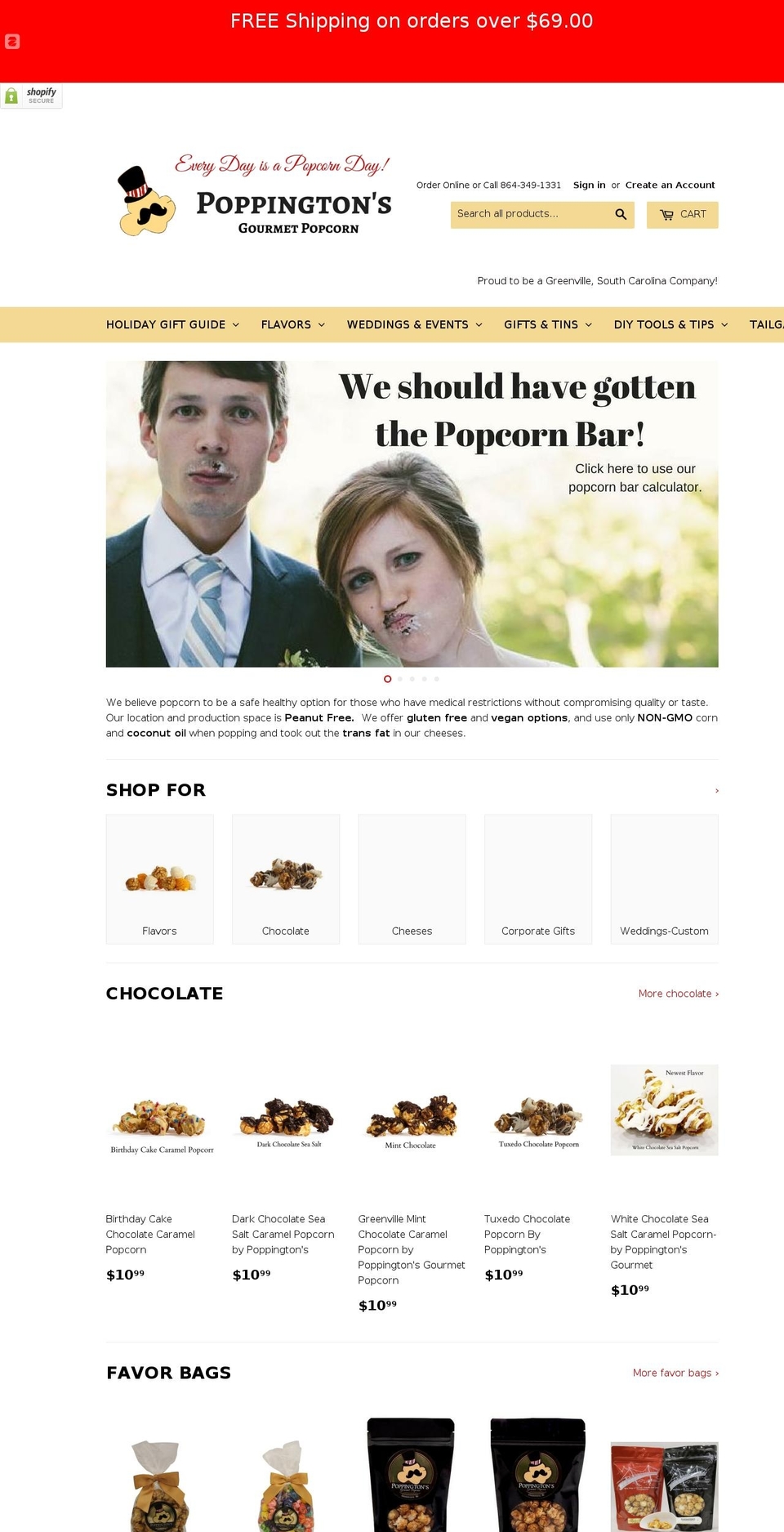 poppingtonsgourmetpopcorn.com shopify website screenshot