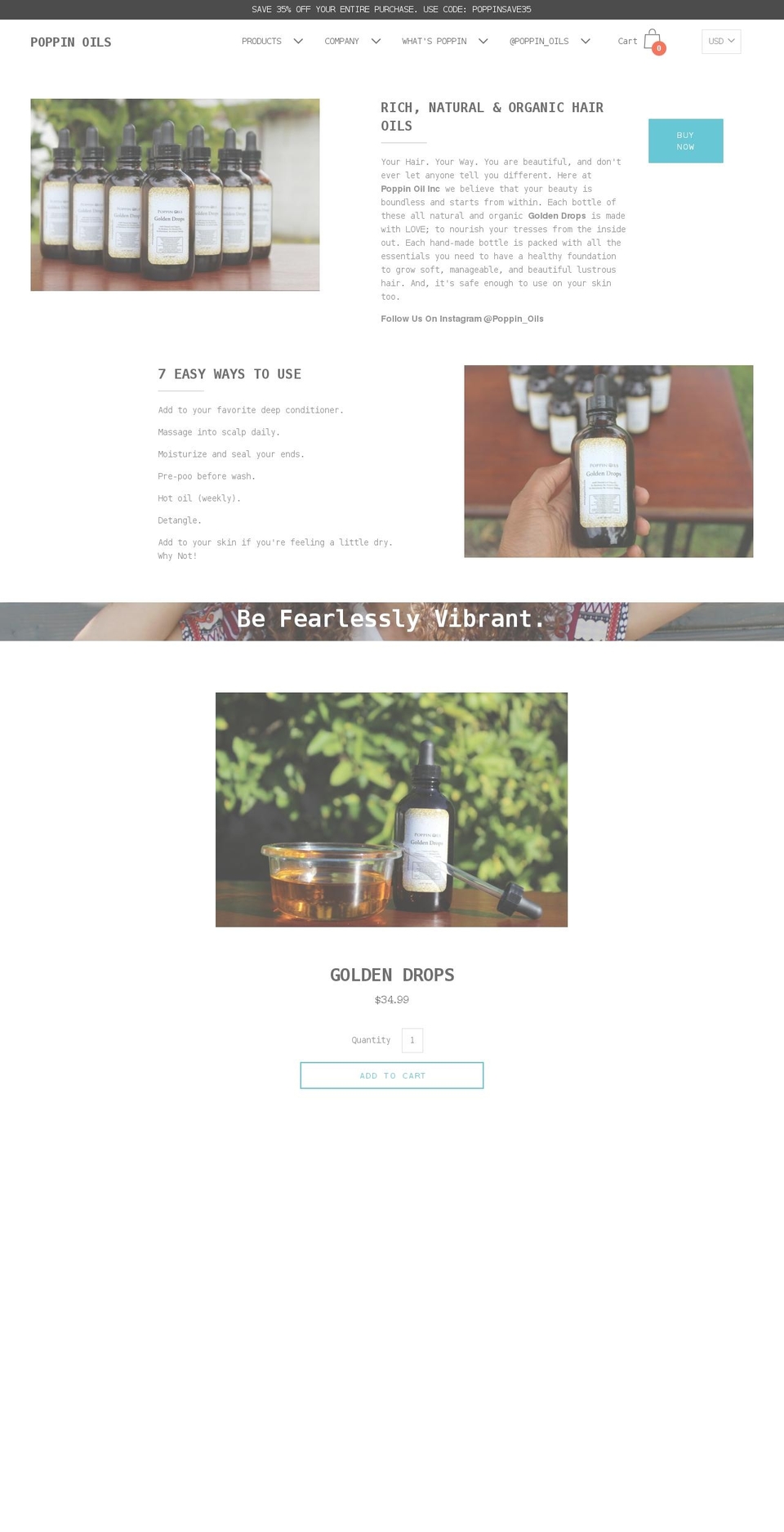 poppinoils.com shopify website screenshot