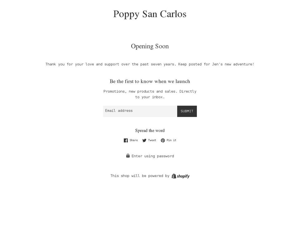 poppy-san-carlos.myshopify.com shopify website screenshot
