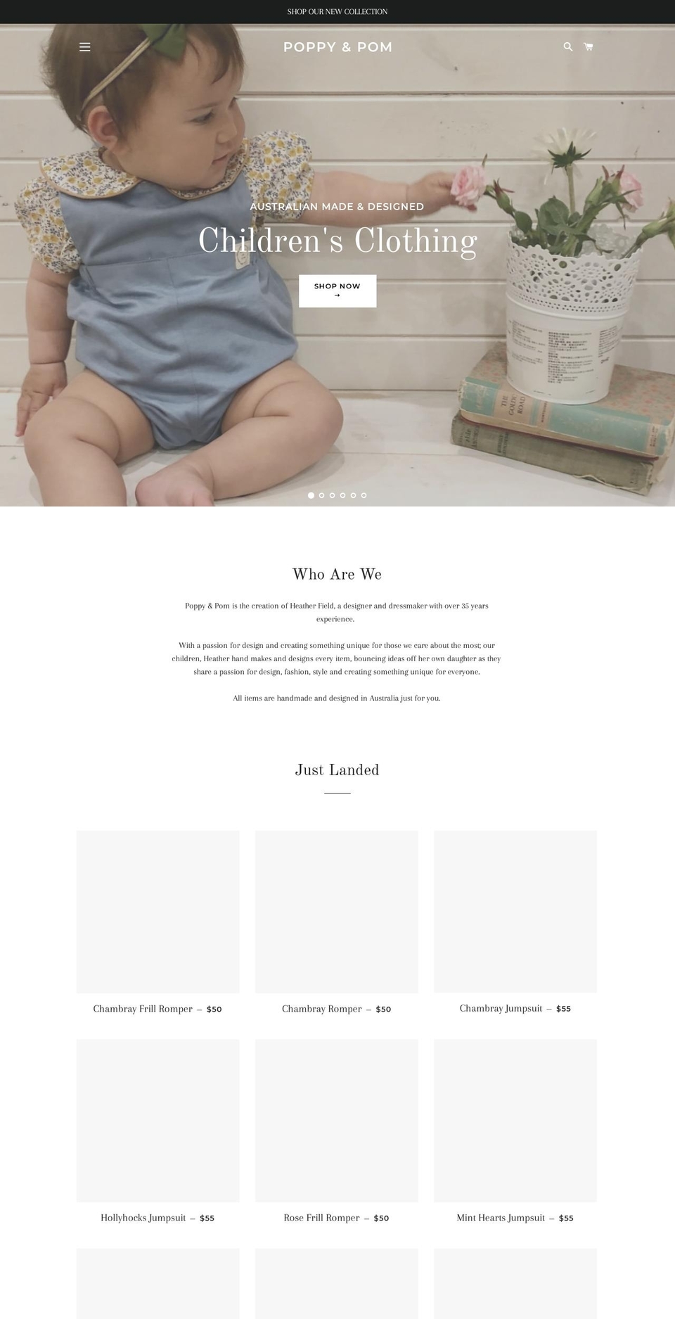 poppyandpom.com — Shopify storefront screenshot