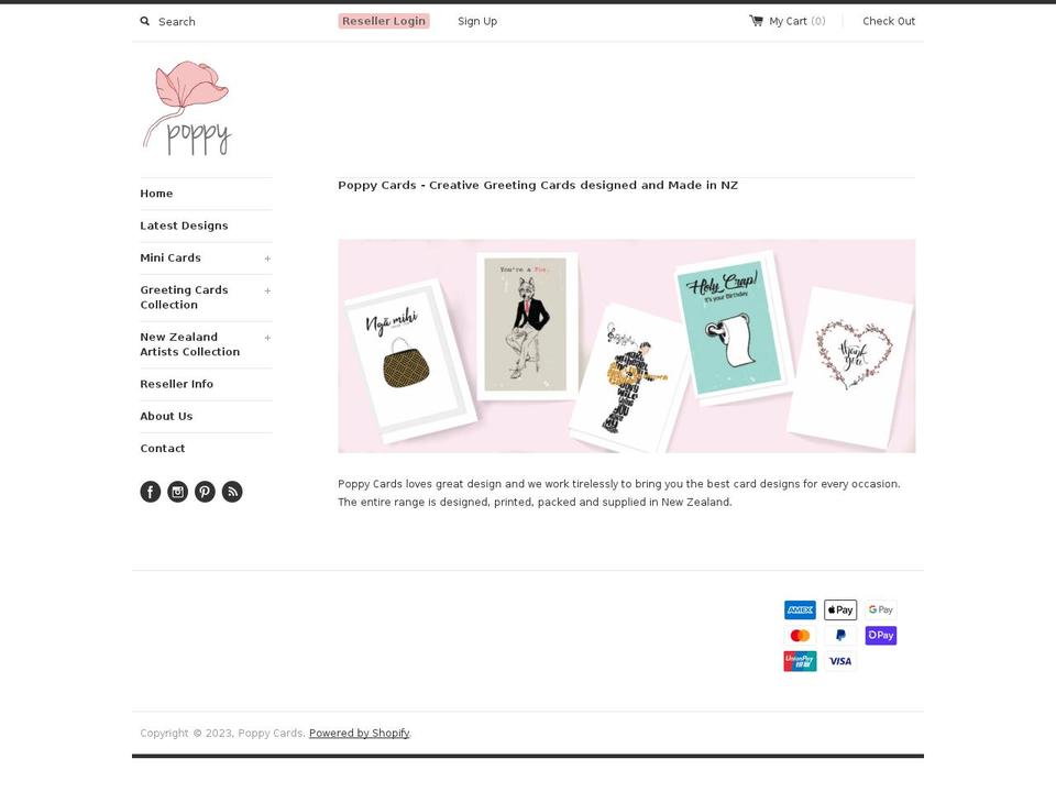 poppycards.co.nz shopify website screenshot