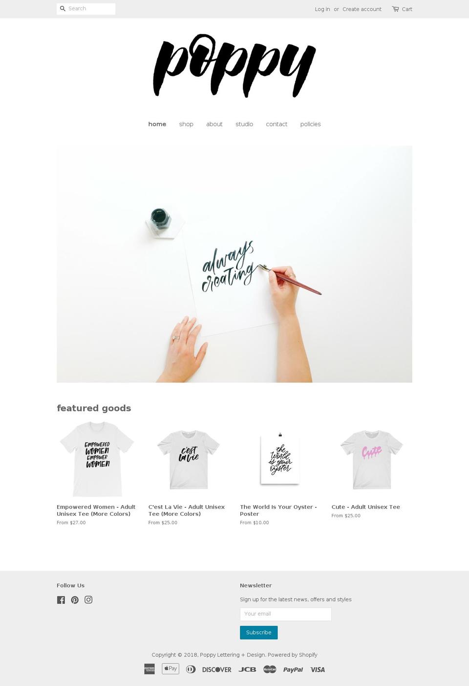 poppyletteringanddesign.com — Shopify storefront screenshot