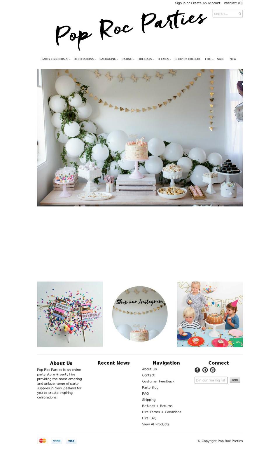 North Shopify theme site example poprocparties.co.nz