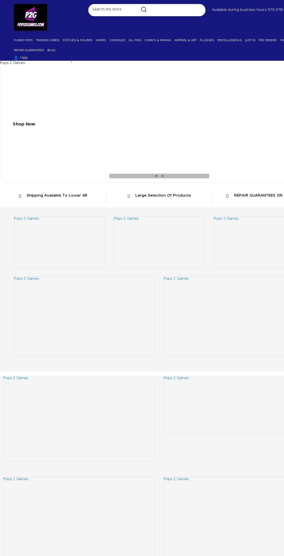 pops2games.com shopify website screenshot