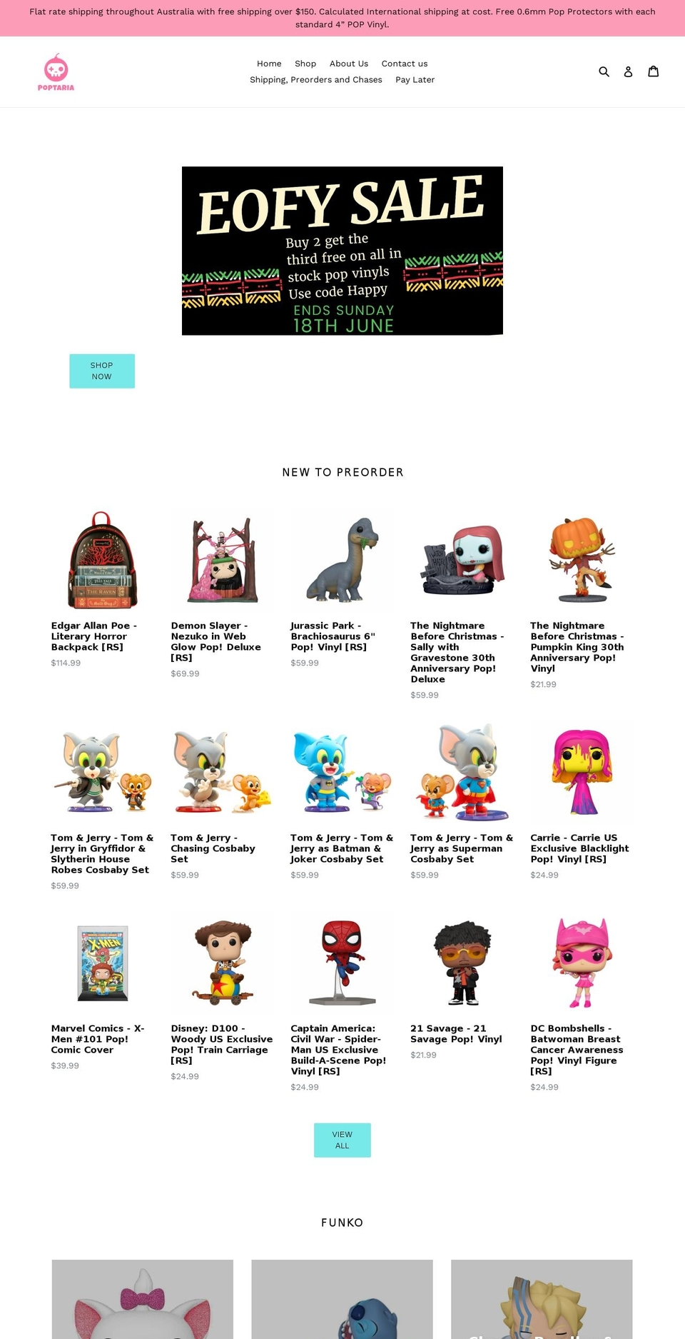 poptaria.com.au shopify website screenshot