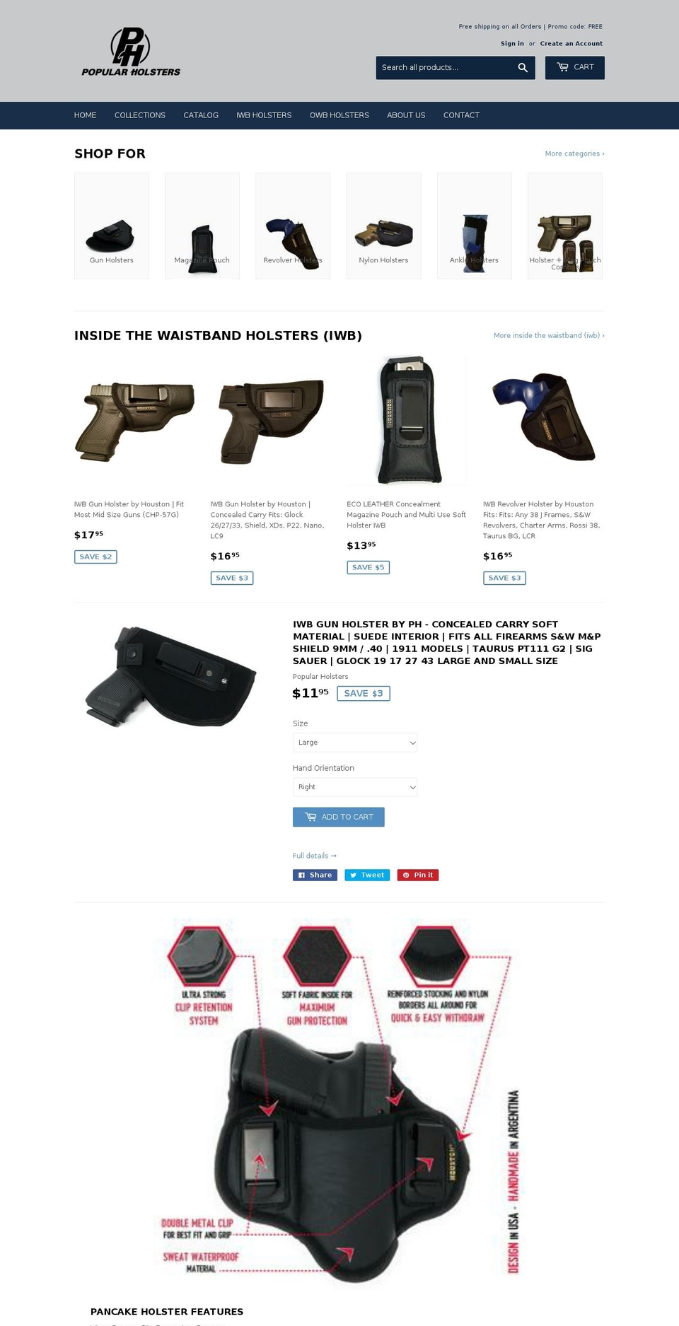 popularholsters.com shopify website screenshot