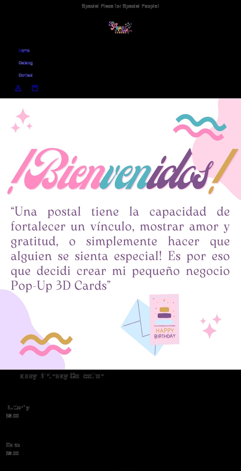 popup3dcards.com shopify website screenshot