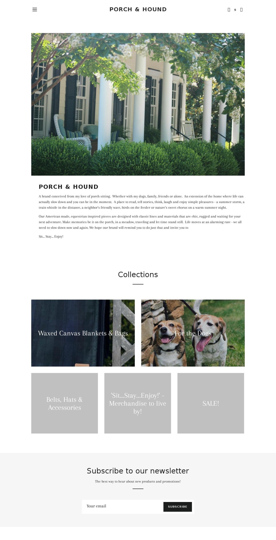porchandhoundcollection.com — Shopify storefront screenshot