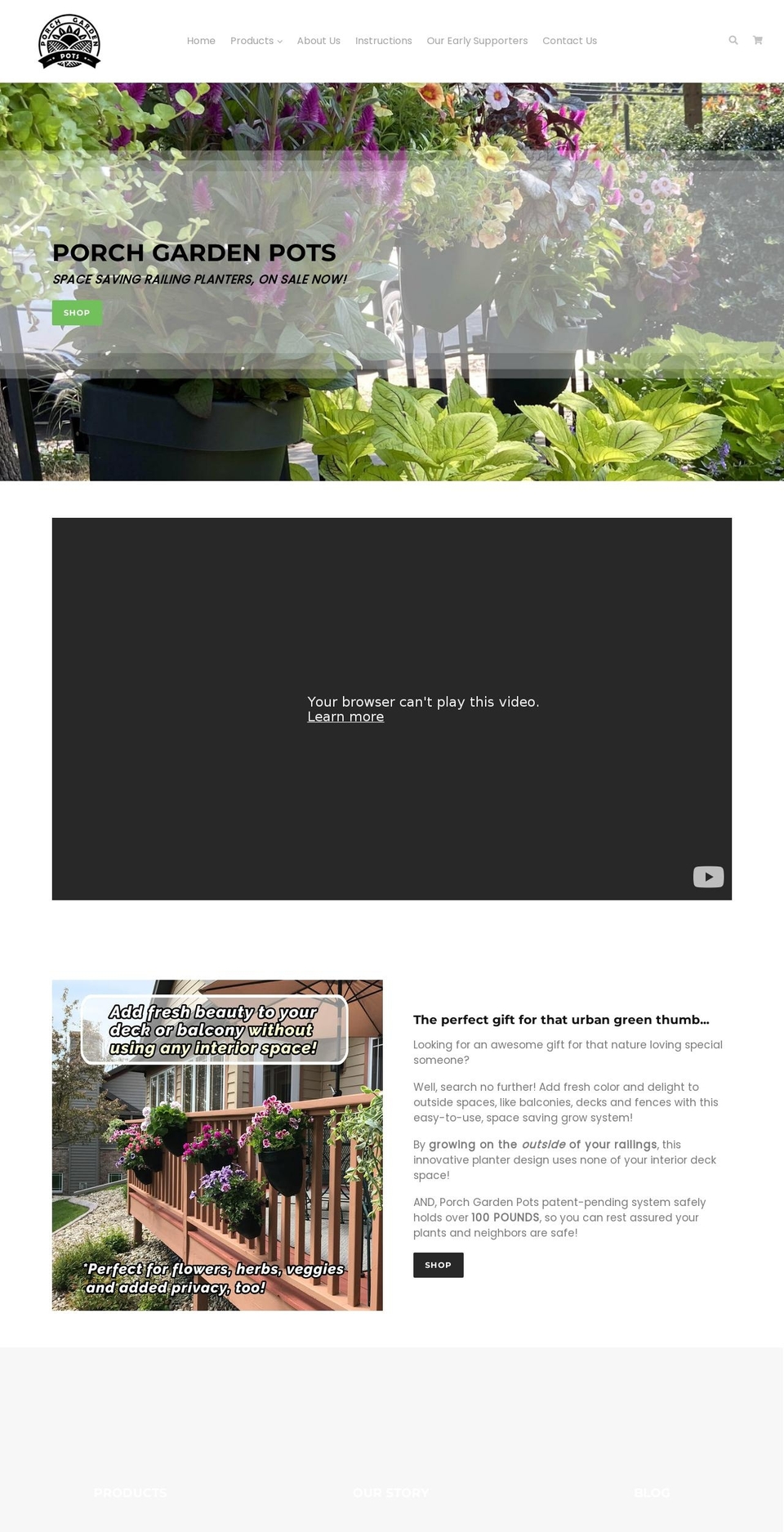 porchgardenpots.com shopify website screenshot
