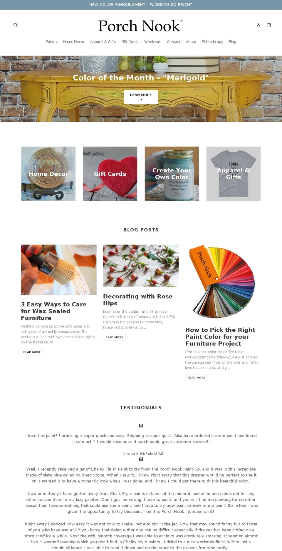 porchnook.com shopify website screenshot