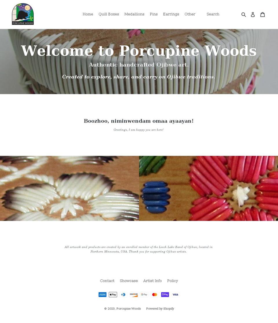 porcupinewoods.com shopify website screenshot